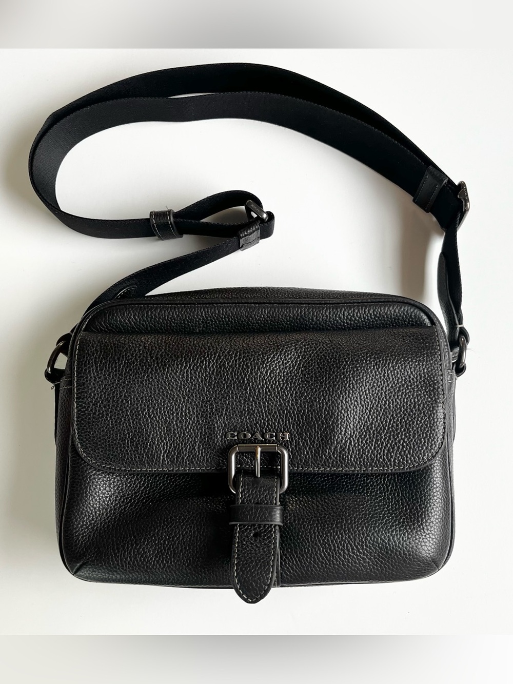 Coach Black Pebble Leather Cross Body Bag Rectangle Practical